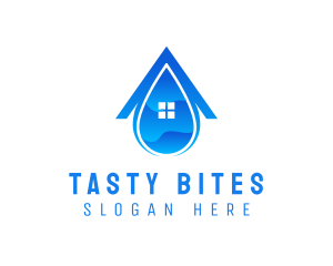 Distilled - Blue House Droplet logo design
