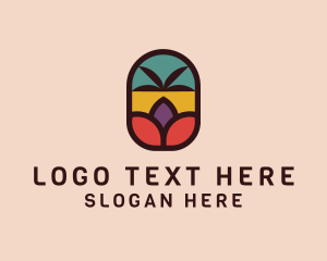 Catholic - Palm Tree Stained Glass logo design