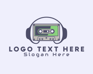 Antique - Retro Casette Tape Headphone logo design