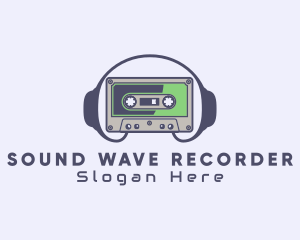 Recorder - Retro Casette Tape Headphone logo design