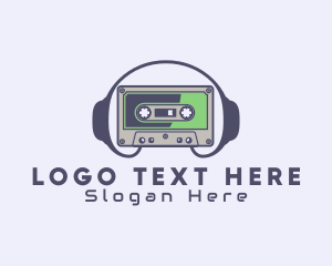 Playlist - Retro Casette Tape Headphone logo design