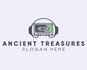 Retro Casette Tape Headphone logo design