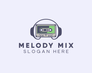 Playlist - Retro Casette Tape Headphone logo design