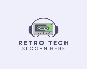 Retro Casette Tape Headphone logo design