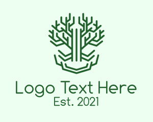 Woods - Symmetrical Green Tree logo design