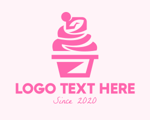 Bakehouse - Pink Cupcake Dessert logo design