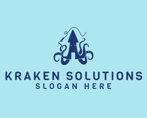 Kraken - Marine Squid Fishing logo design