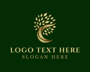 Natural - Gold Natural Tree logo design