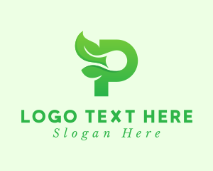 Negative Space - Green Eco Letter P logo design