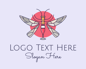 Stained Glass - Wine Glass Dragonfly logo design