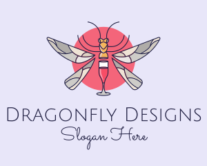 Wine Glass Dragonfly logo design