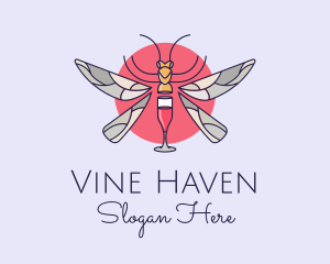 Wine Glass Dragonfly logo design