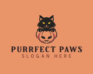 Halloween Pumpkin Cat logo design