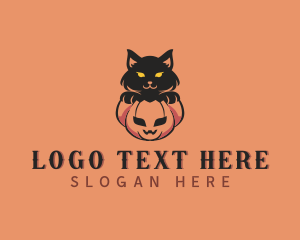 Cat - Halloween Pumpkin Cat logo design