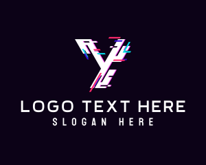 Pixel - Cyber Data Glitch Letter Y logo design