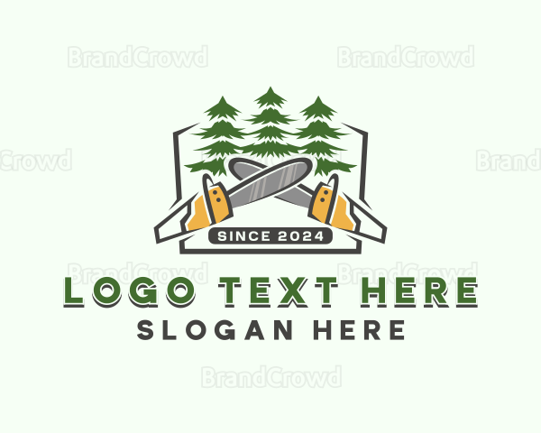 Chainsaw Pine Tree Lumberjack Logo