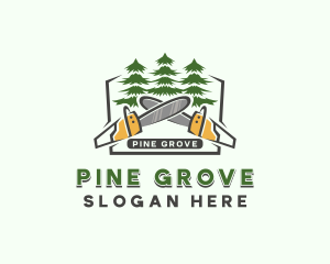 Chainsaw Pine Tree Lumberjack logo design