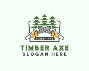 Chainsaw Pine Tree Lumberjack logo design