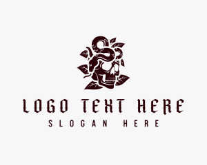 Skeleton - Skull Snake Leaf logo design