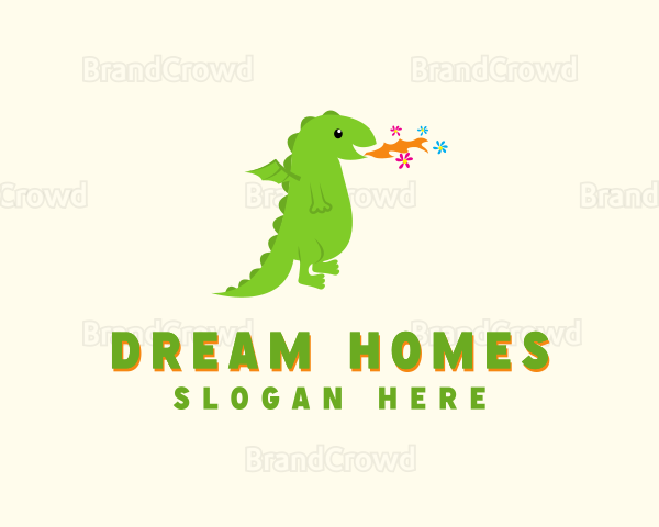 Green Kids Fire Flower Dragon Logo