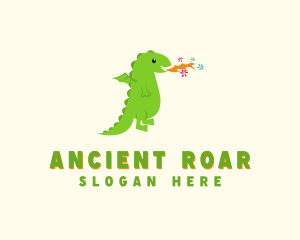 Dinosaur - Green Kids Fire Flower Dragon logo design