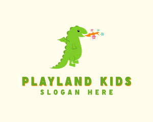 Green Kids Fire Flower Dragon logo design