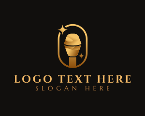 Voice Acting - Gold Microphone Audio Mic logo design