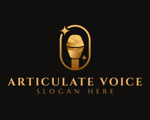 Speaking - Gold Microphone Audio Mic logo design