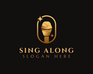 Karaoke - Gold Microphone Audio Mic logo design