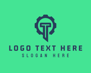 Cog - Blue Gear Letter T logo design
