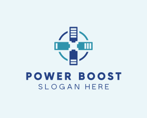 Recharge - Battery Charging Cross logo design