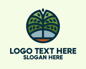 Logging - Green Tree Circle Badge logo design
