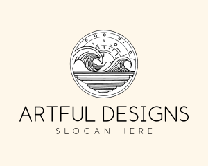 Minimalist Ocean Waves logo design