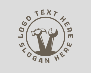 Technician - Brown Tools Hammer & Wrench logo design