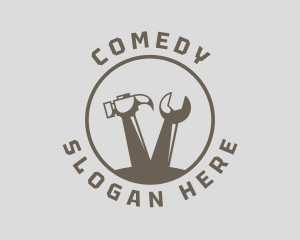 Sledge Hammer - Brown Tools Hammer & Wrench logo design