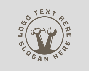 Sledge Hammer - Brown Tools Hammer & Wrench logo design
