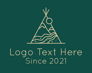 Tipi - Yellow Monoline Camping Tent logo design