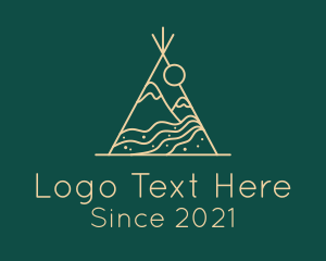 Lodging - Yellow Monoline Camping Tent logo design