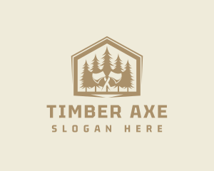 Woodwork Axe Pine Tree logo design