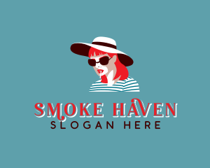 Woman Smoking Hat logo design