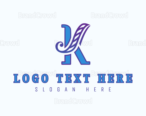 Feather Quill Letter K Logo