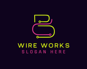 Wire - Neon Wire Circuit logo design