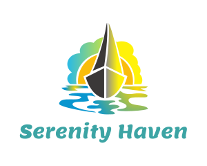 Peaceful - Boat & Sunset logo design