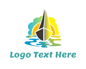 Peaceful - Boat & Sunset logo design