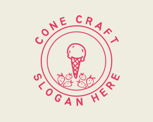 Cone - Strawberry Ice Cream logo design
