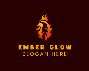 Ember - Flame Chicken Rooster logo design