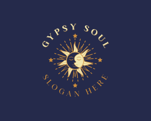 Gypsy - Mystical Sun Moon Face logo design