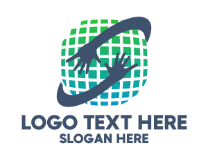 Global - Pixel World Hands logo design
