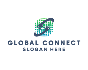 Globe - Pixel Globe Hands logo design