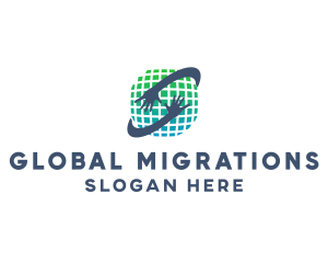Immigration - Pixel Globe Hands logo design